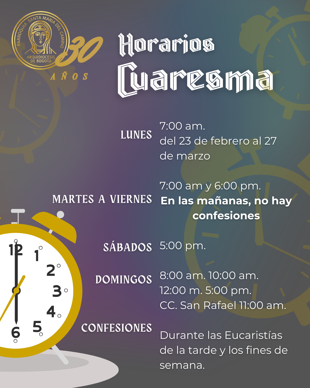 Horario de Eucaristías en Cuaresma